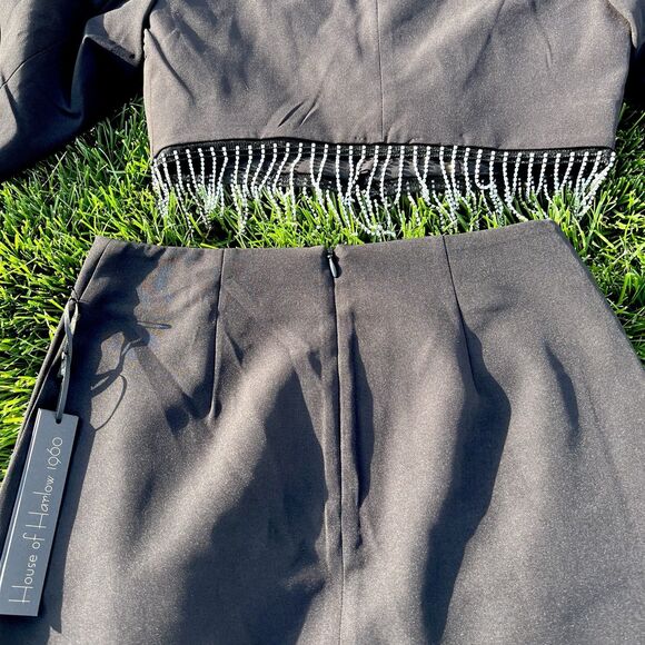 HOUSE OF HARLOW 1960 RHINESTONE FRINGE BLAZER JACKET & MINI SKIRT SET NWT XS - Picture 16 of 16